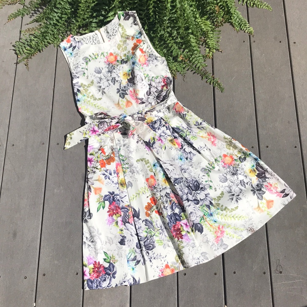 Floral A Line Dress with Lacey Back